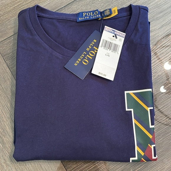 POLO Ralph Lauren Polo Men Varsity Big P Navy T-Shirt Long Sleeve Tee NWT Large - Picture 12 of 12